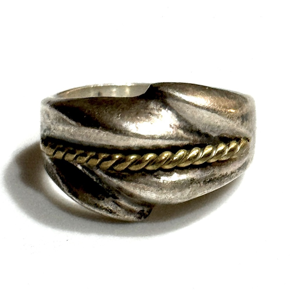 Vintage Southwestern Sterling  Gold Wash Twisted Wire Accent Sculpted Ring